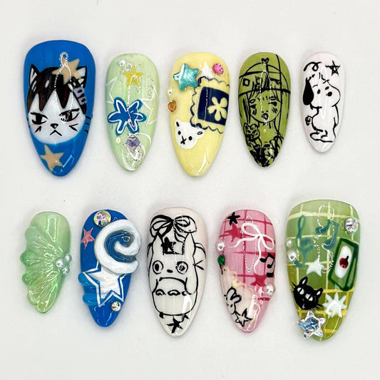 Cute Anime Nail Art Set - Vibrant 3D Designs