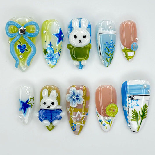 Cute Bunny Garden 3D Press On Nail Set