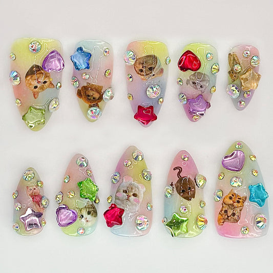 Cute Cat 3D Press On Nails