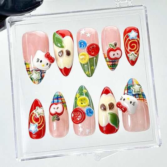Cute Hello Kitty Apple Press-On Nails