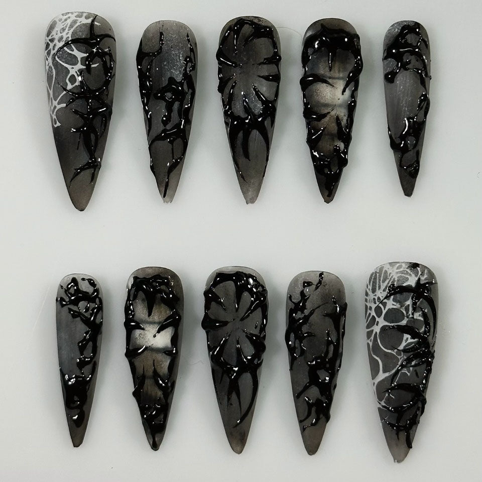 Dark Abstract Smoke Press On Nails Handmade 3D