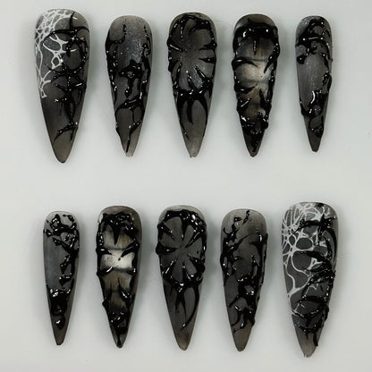 Dark Abstract Smoke Press On Nails Handmade 3D