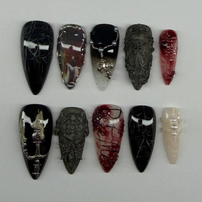 Dark Gothic Spiderweb Vampire Design Press On Nail Set