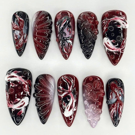 Dark Koi Fish Art Press On Nails