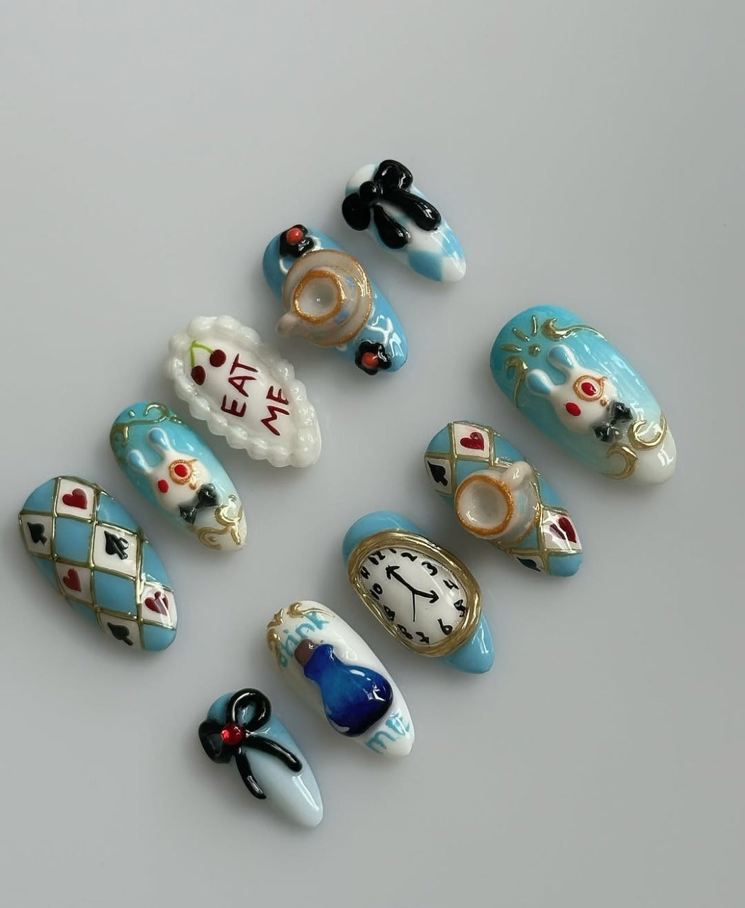 Alice in Wonderland White Rabbit Clock Tea Party Artistic Nails