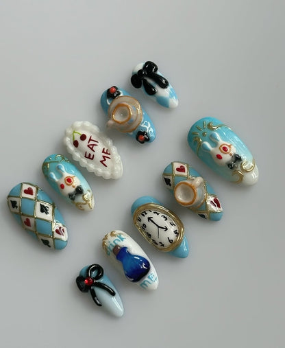 Alice in Wonderland White Rabbit Clock Tea Party Artistic Nails