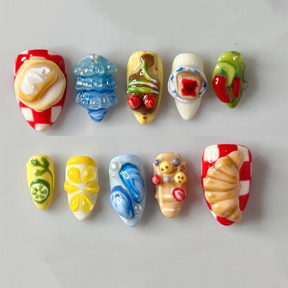 Dessert Bakery Press On Nails Colorful 3D Sweet Art Set