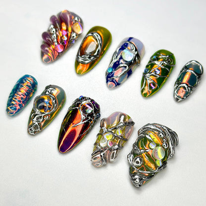 Holographic Chrome 3D Press-On Nails