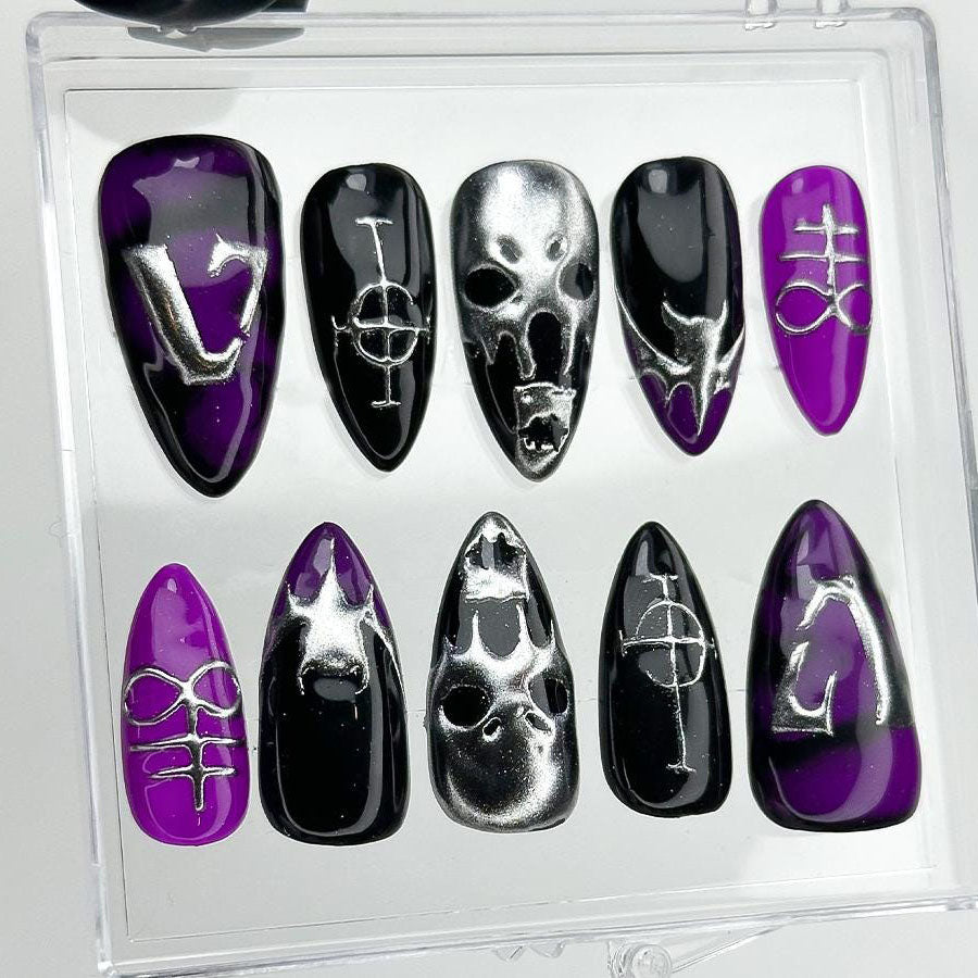 Edgy Purple Skull Press-On Nails Set
