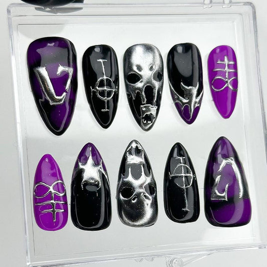Edgy Purple Skull Press-On Nails Set