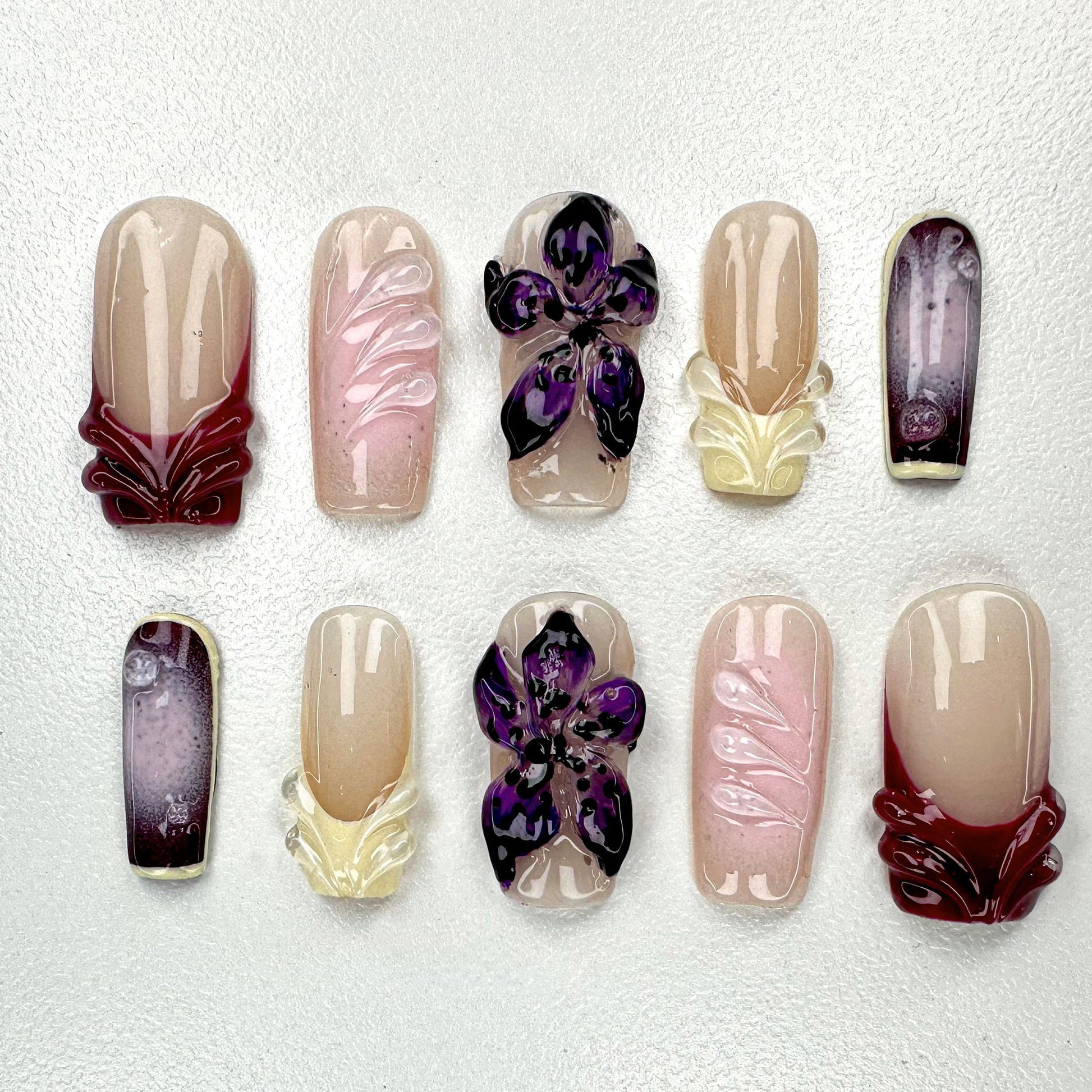Elegant 3D Floral Press-On Nails