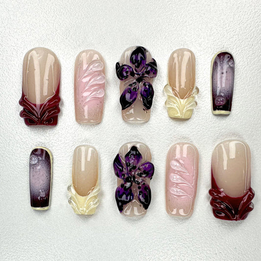 Elegant 3D Floral Press-On Nails