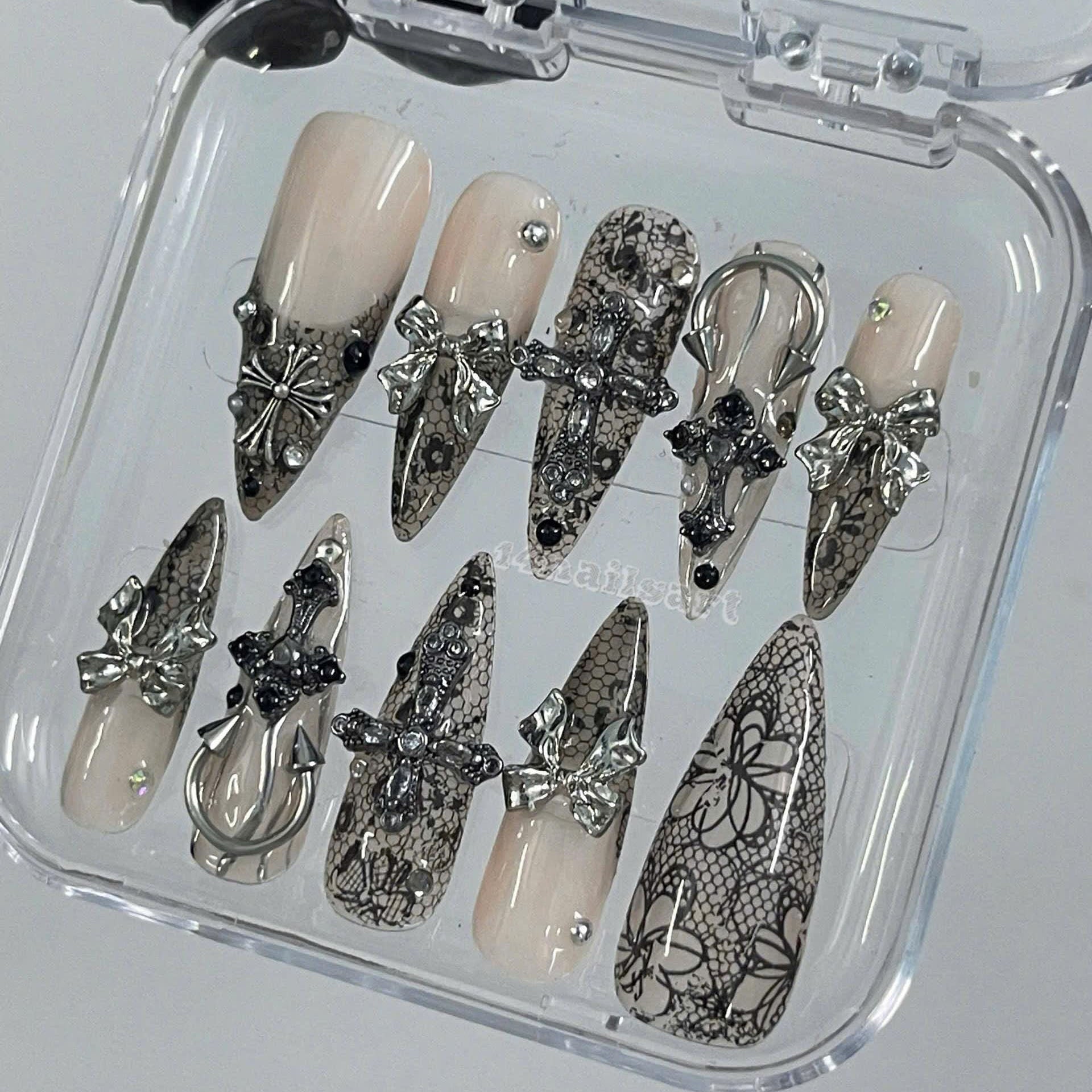Elegant 3D Lace Cross Nail Art Set