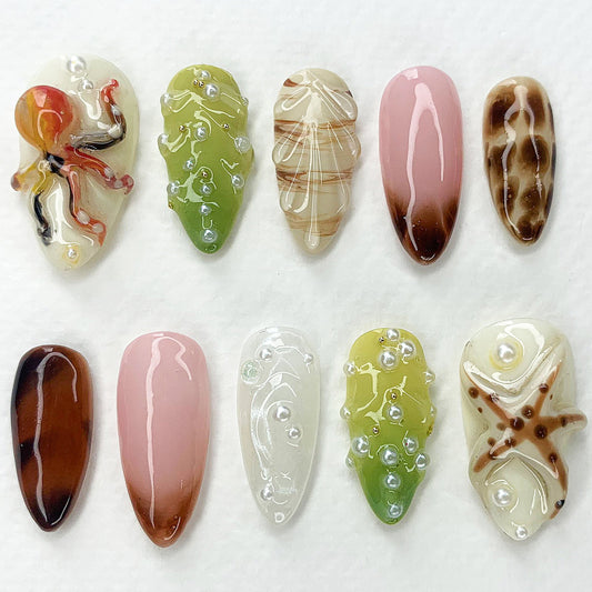 Elegant 3D Ocean Nail Art - Unique Designs
