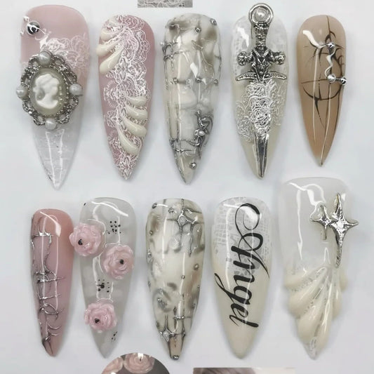 Elegant Angel Lace Press On Nail Set