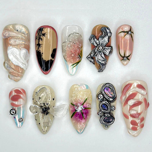 Elegant Floral 3D Press On Nail Set