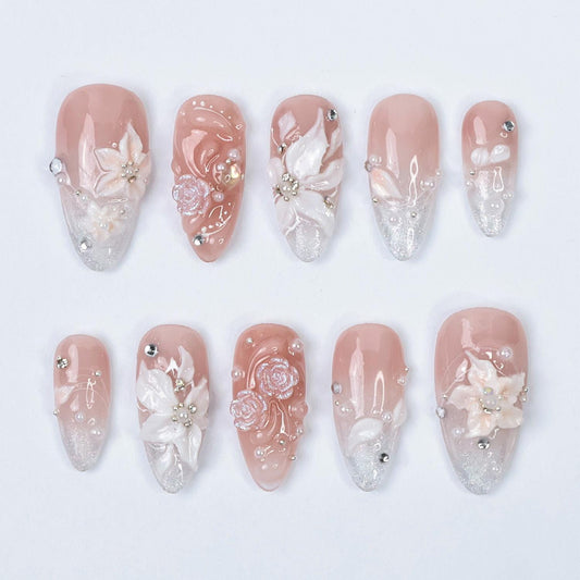 Elegant Floral 3D Press On Nail Set