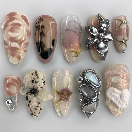 Elegant Floral Pearl Press On Nails