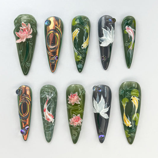 Elegant Koi Fish 3D Press On Nails