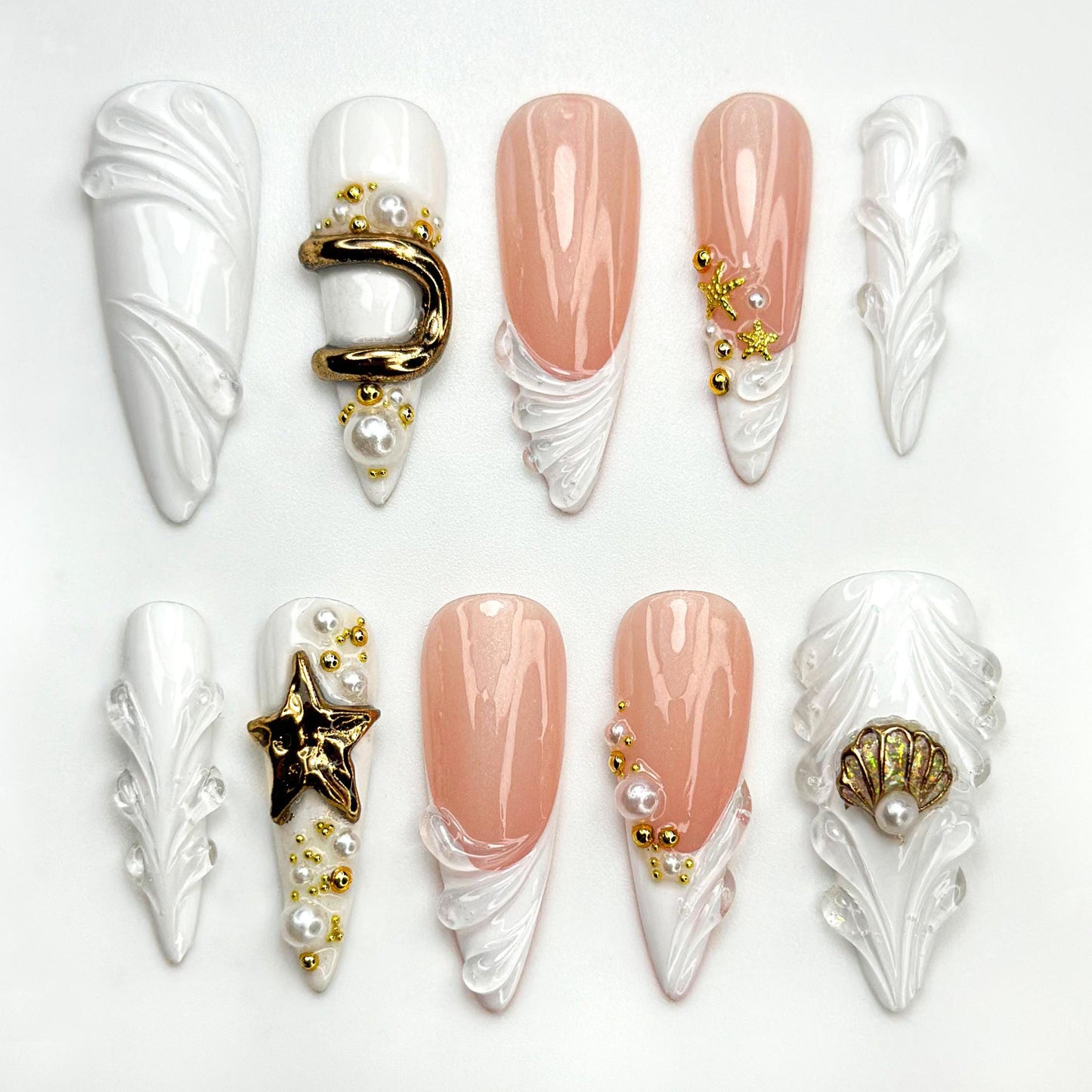 Elegant Mermaid Pearl Press On Nails Set