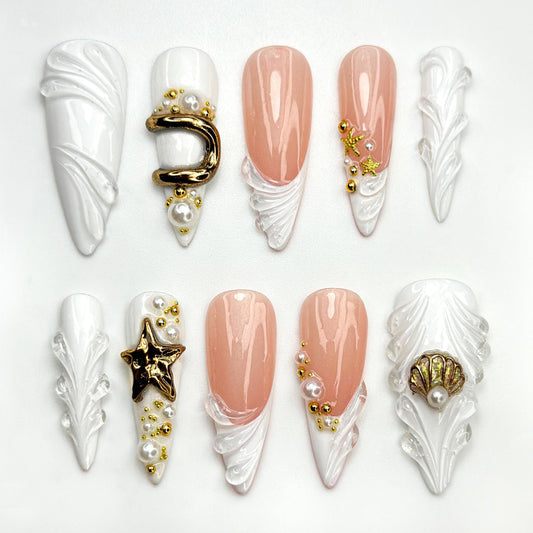 Elegant Mermaid Pearl Press On Nails Set