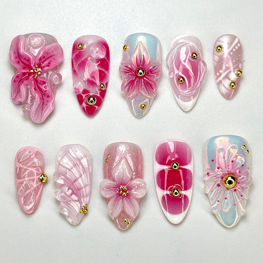 Elegant Pink Floral Press On Nails