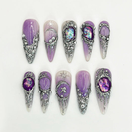 Elegant Purple 3D Nail Art Set Design