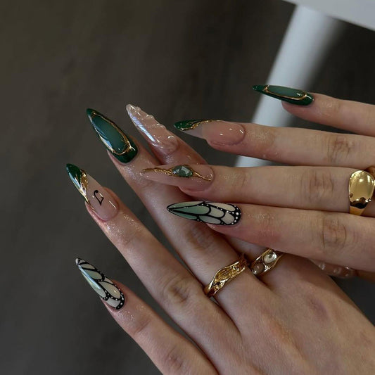 Emerald Butterfly Wing Press On Nails