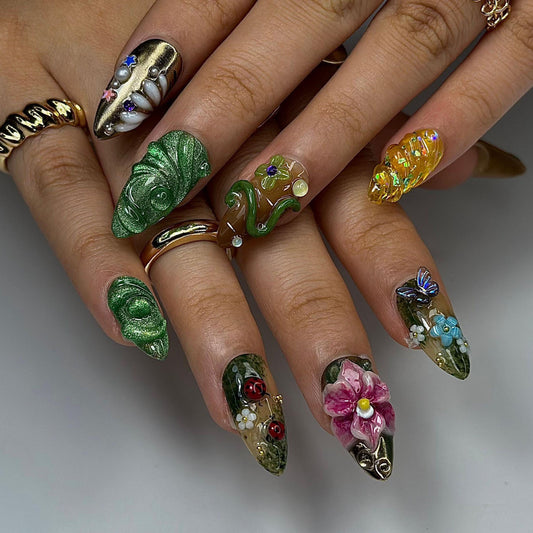 Enchanted Forest Press On Nails – 3D Garden Fantasy Art Set