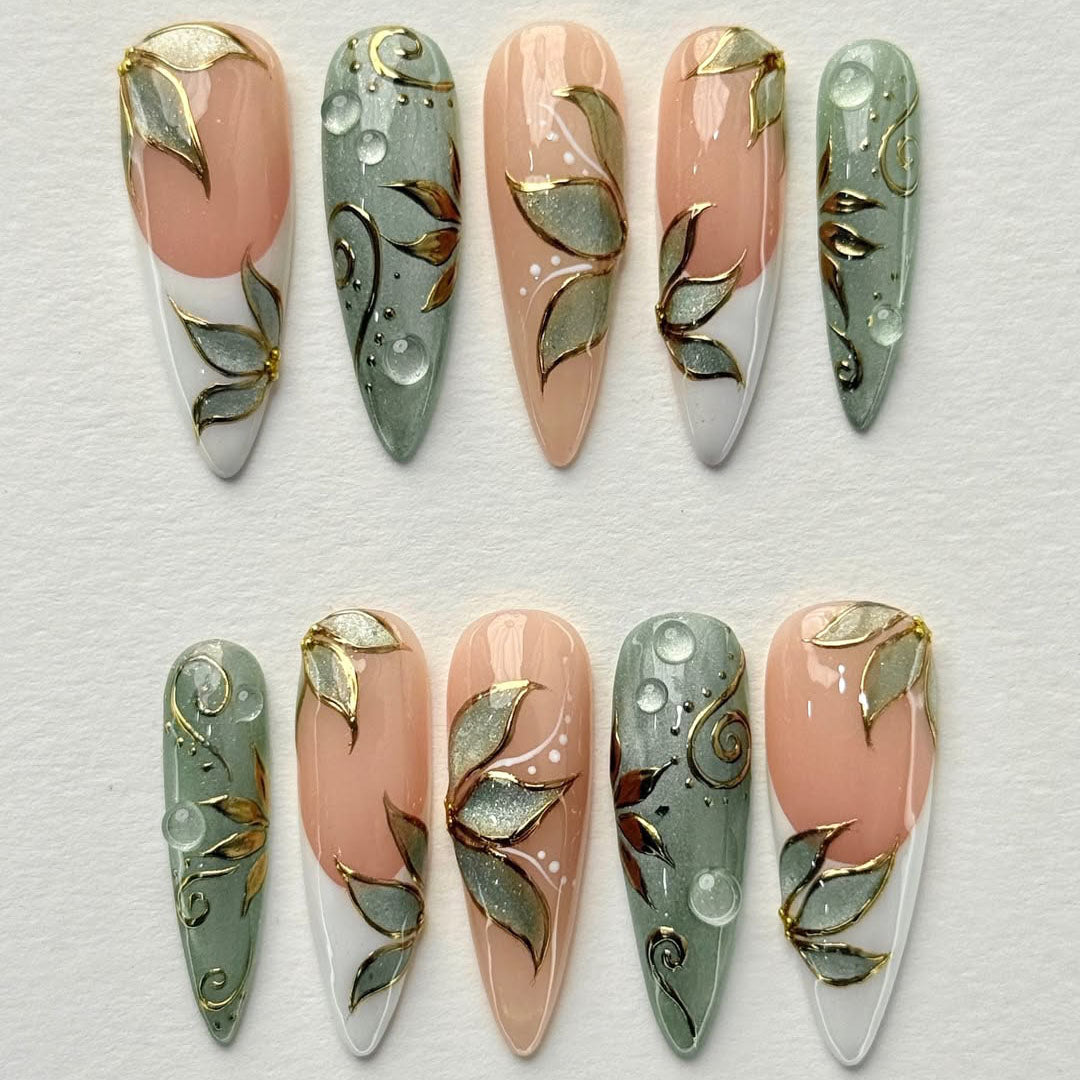 Fantasy Forest Art Press On Nails Handmade 3D Sculptural Set