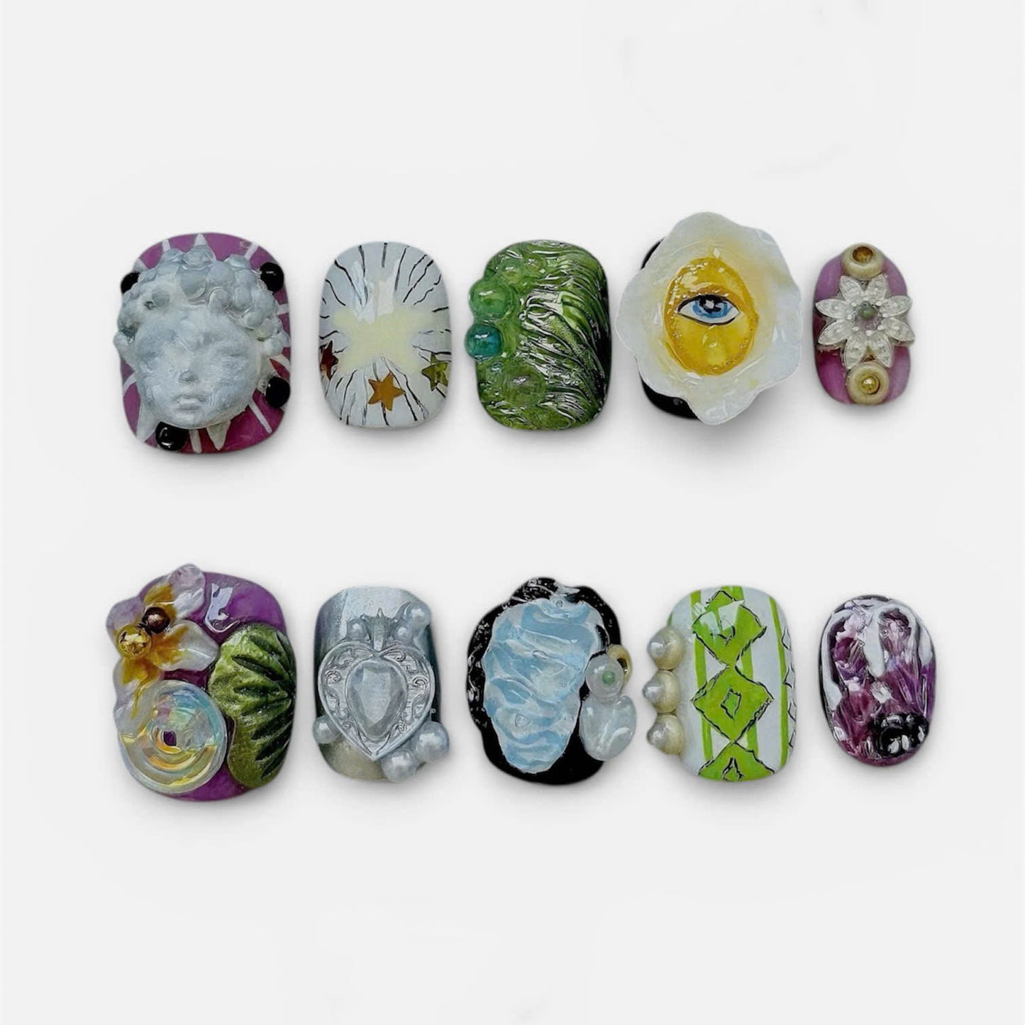 Fantasy Forest Art Press On Nails Handmade 3D Sculptural Set