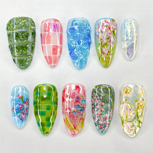 Floral Garden Plaid Art Press On Nails