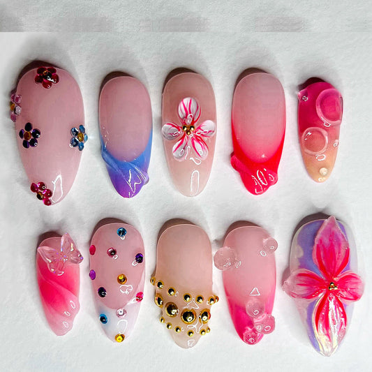 Floral Ombre 3D Press On Nails