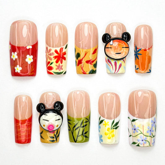 Floral Pucca Cartoon Press On Nails Set