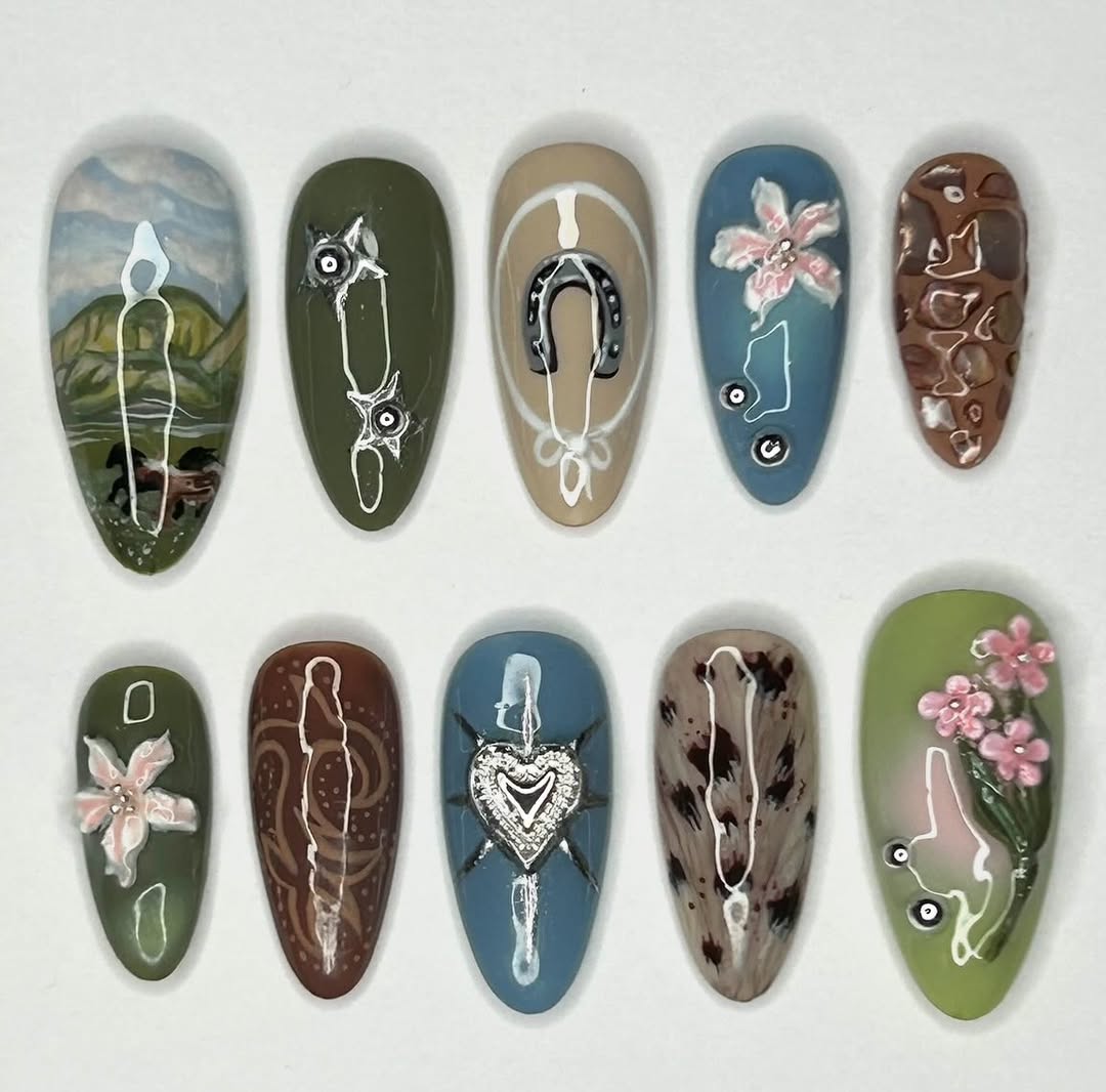 Forest Deer Press On Nails with Floral and Nature Inspired Art
