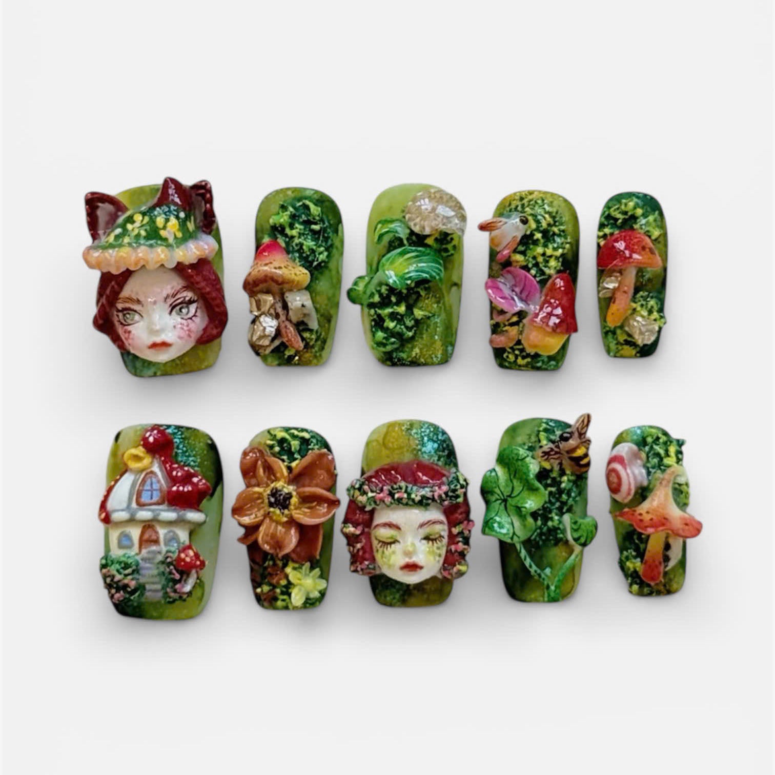 Forest Fairy Art Press On Nails Handmade 3D Nature Set