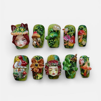 Forest Fairy Art Press On Nails Handmade 3D Nature Set