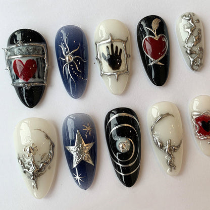 Free Style Halloween Press On Nails - Gothic Chrome Heart Press-On Nails