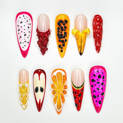 Fruity 3D Summer Tropical Press On Nails