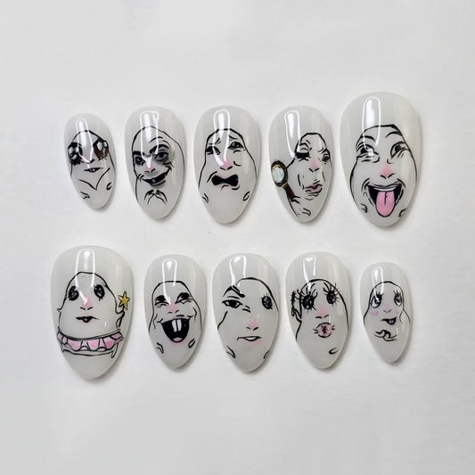 Funny Meme Faces Glossy Handmade Press On Nail Set