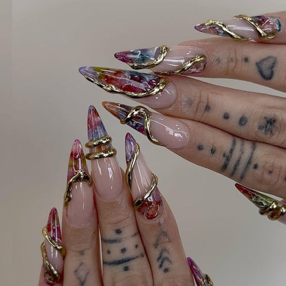Gold Swirl Abstract Glass Press On Nails