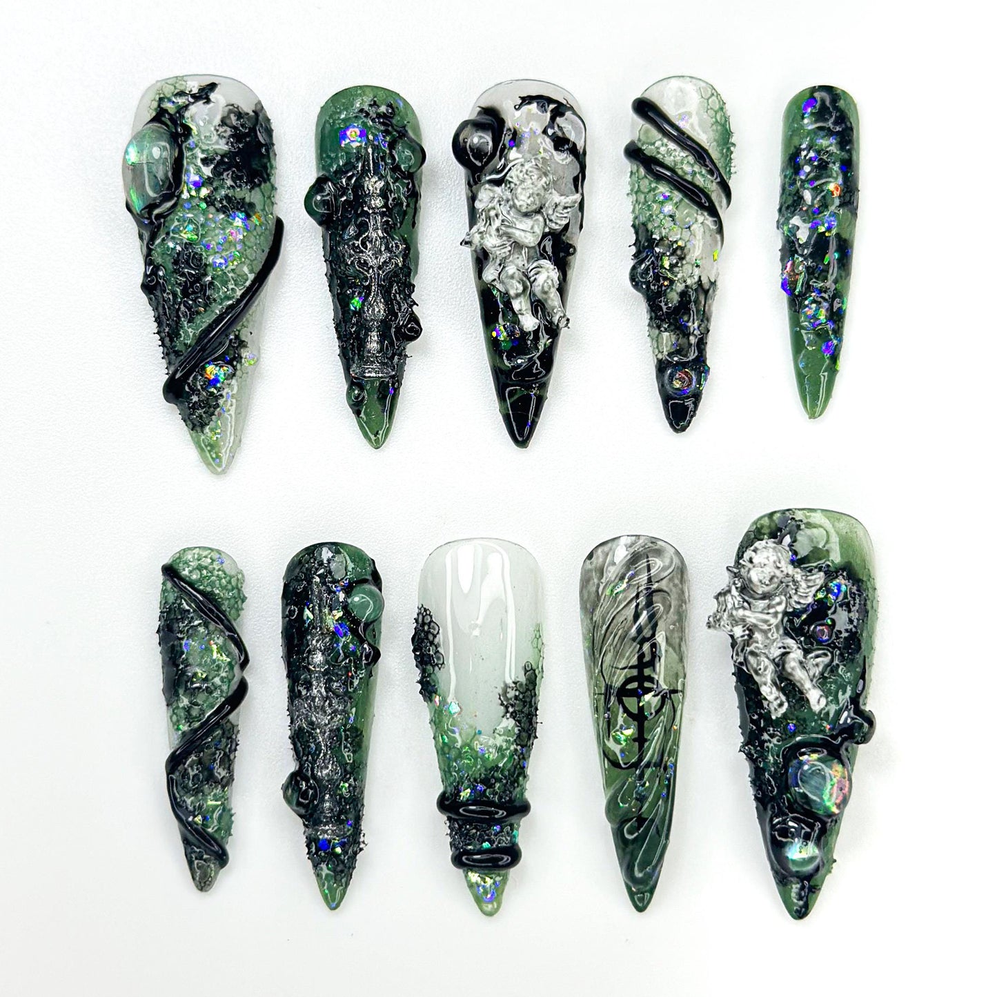 Gothic Angel 3D Press On Nail Set