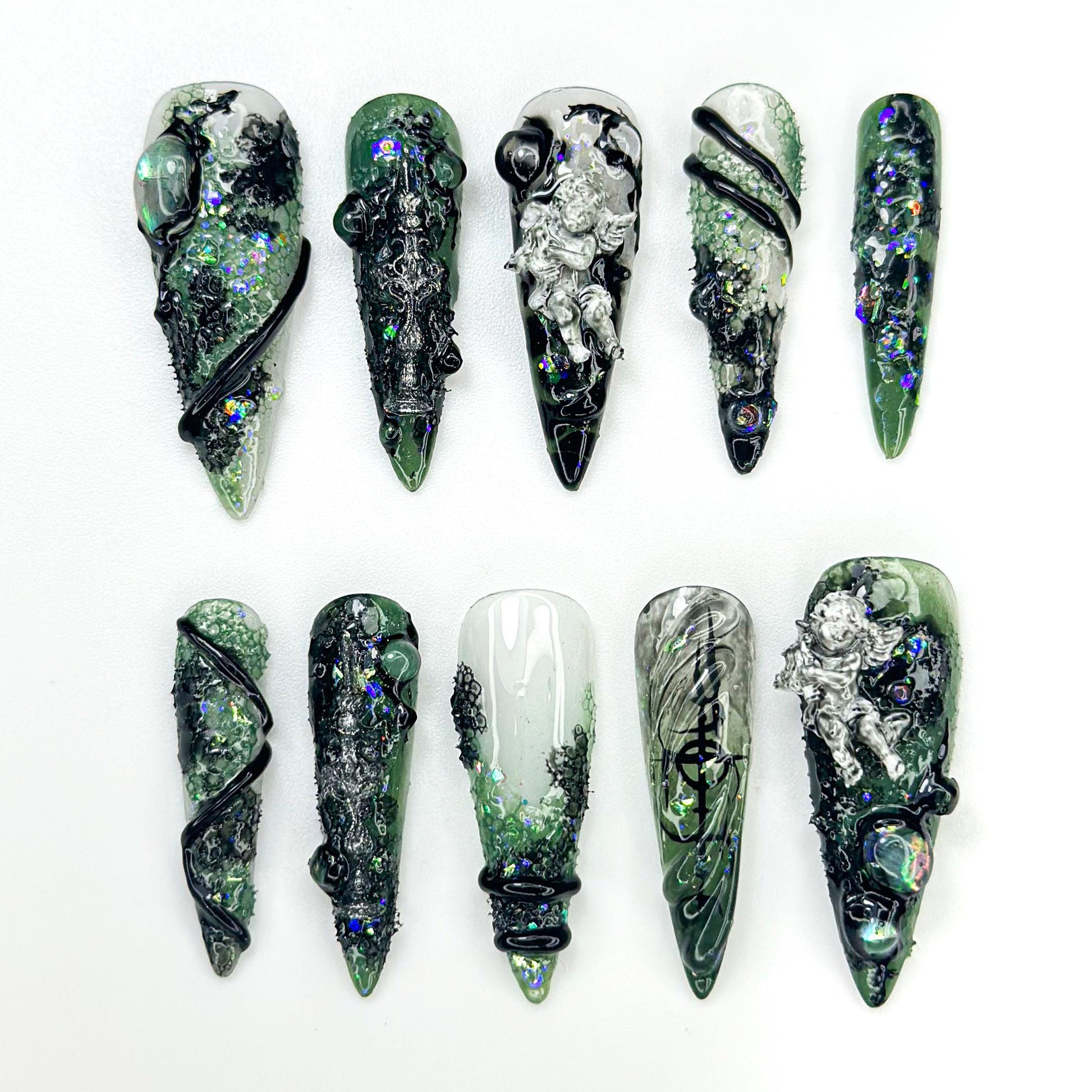 Gothic Angel 3D Press On Nail Set
