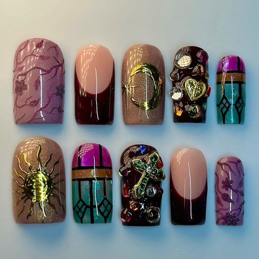 Gothic Celestial Cross Art Press On Nail Set