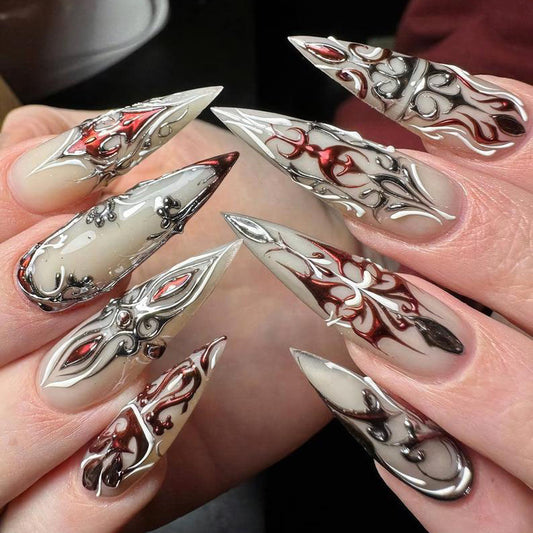 Gothic Chrome Flame Stiletto Press On Nails