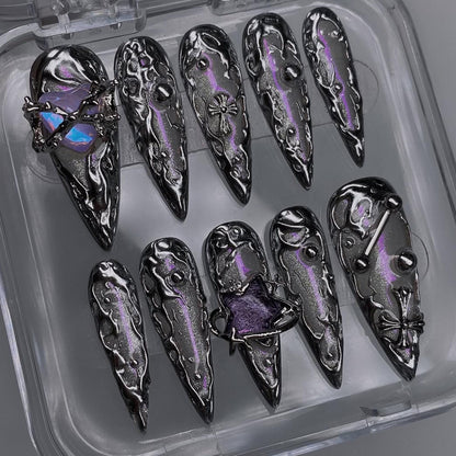 Gothic Chrome Purple Flame Press On Nails Set