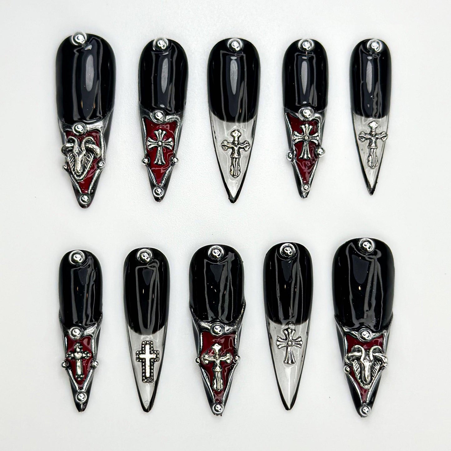 Gothic Cross Black Press-On Nails Set