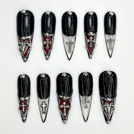 Gothic Cross Black Press-On Nails Set