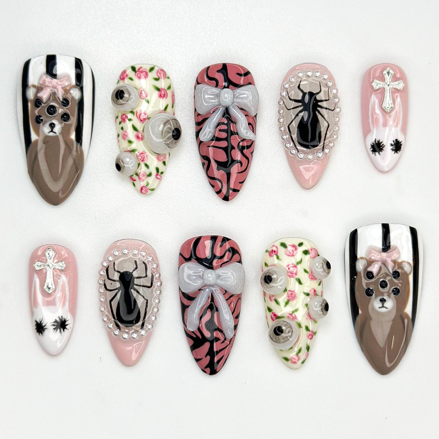 Gothic Kawaii Press On Nails - Gothic Cute Spider Bear Nails
