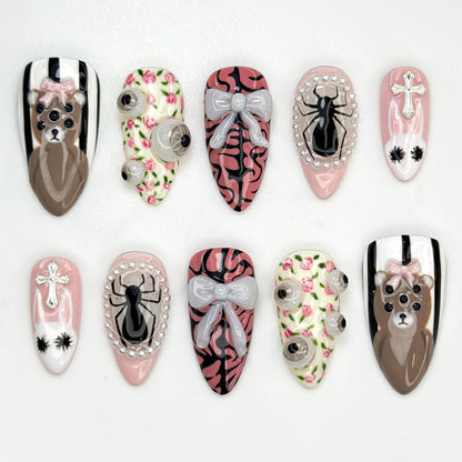 Gothic Kawaii Press On Nails - Gothic Cute Spider Bear Nails